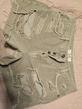 We The Free Olive Green Denim Shorts